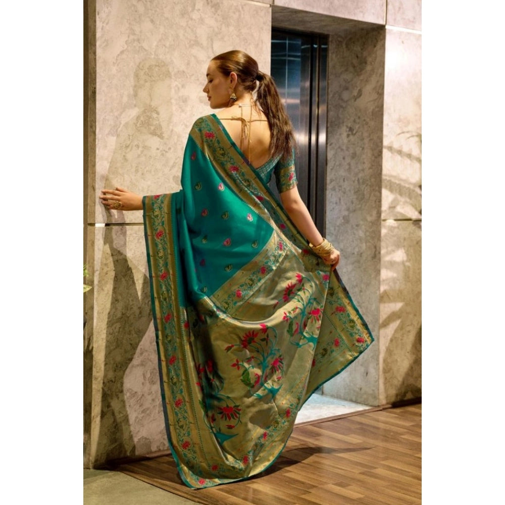 Women's Silk Blend Zari Woven Saree With Unstitched Blouse 5.5Mtr (Green)