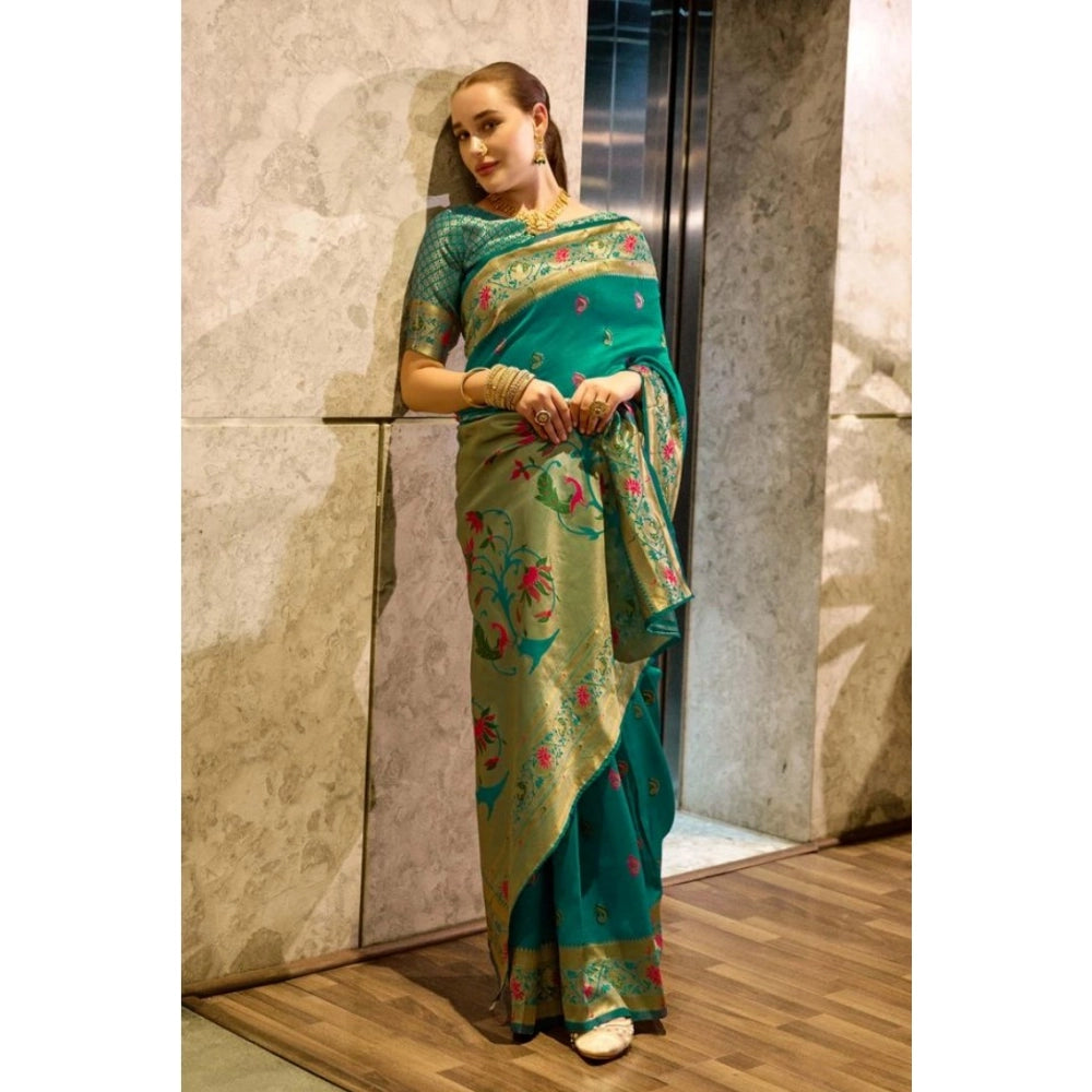 Women's Silk Blend Zari Woven Saree With Unstitched Blouse 5.5Mtr (Green)