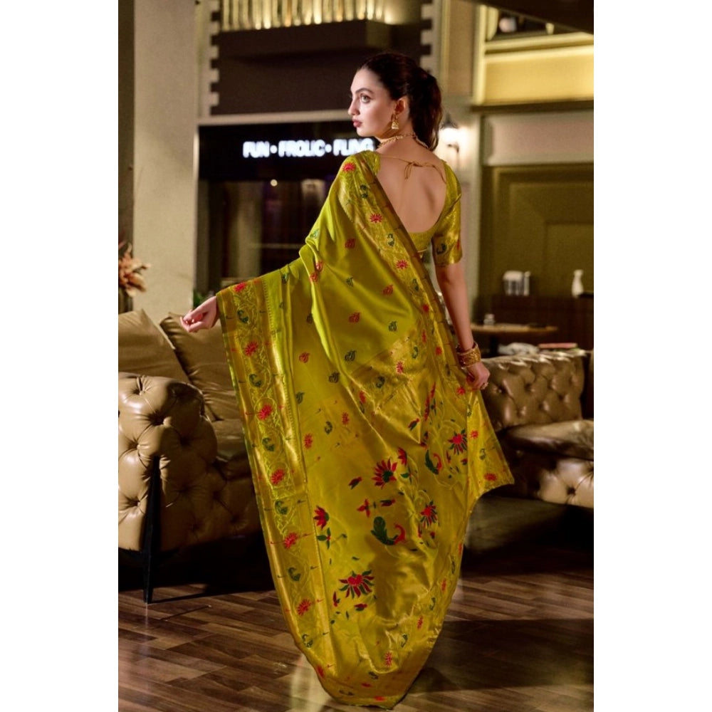 Women's Silk Blend Zari Woven Saree With Unstitched Blouse 5.5Mtr (Lime Green)