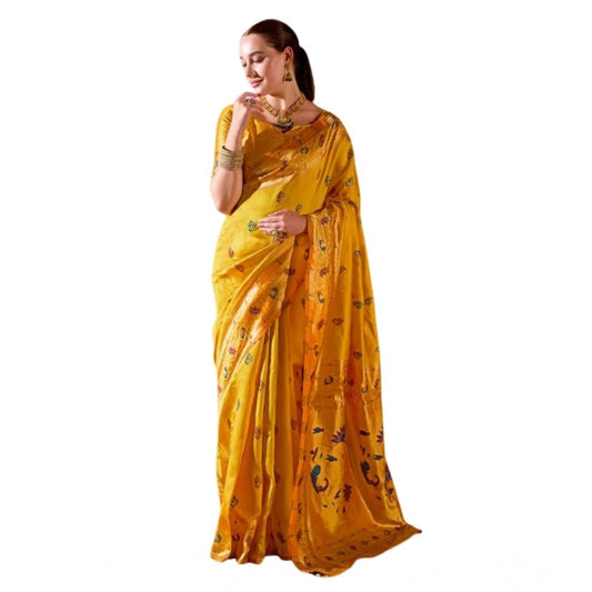 Women's Silk Blend Zari Woven Saree With Unstitched Blouse 5.5Mtr (Mustard)
