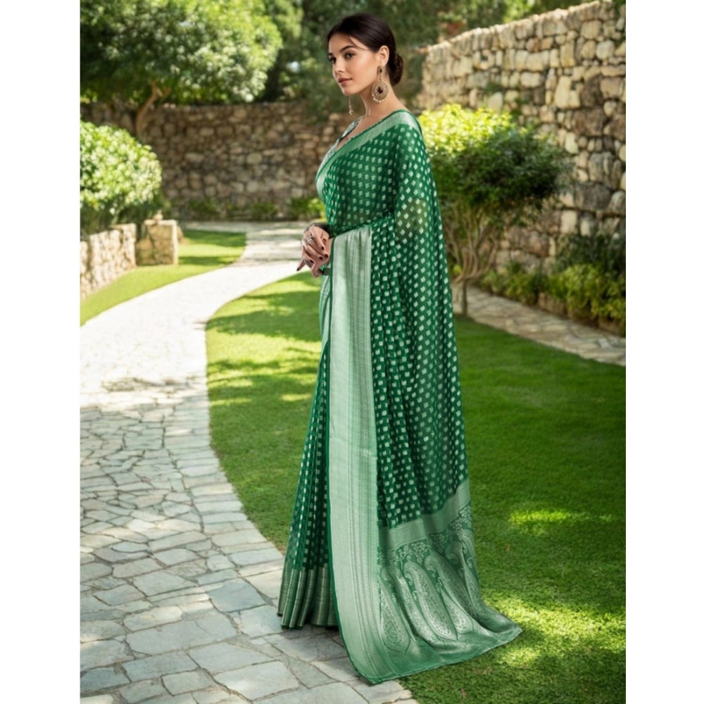 Women's Georgette Weaving Saree With Unstitched Blouse 5.5Mtr (Green)