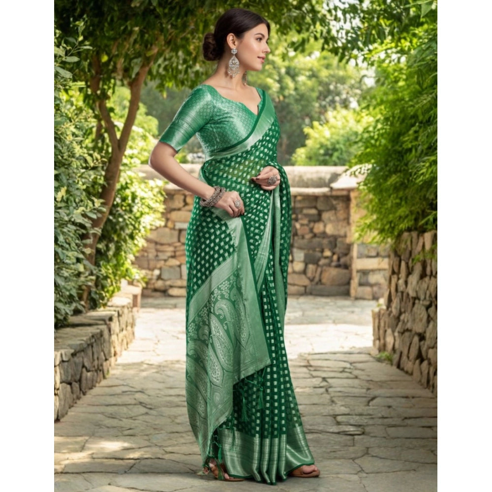 Women's Georgette Weaving Saree With Unstitched Blouse 5.5Mtr (Green)