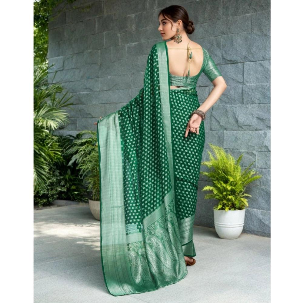 Women's Georgette Weaving Saree With Unstitched Blouse 5.5Mtr (Green)