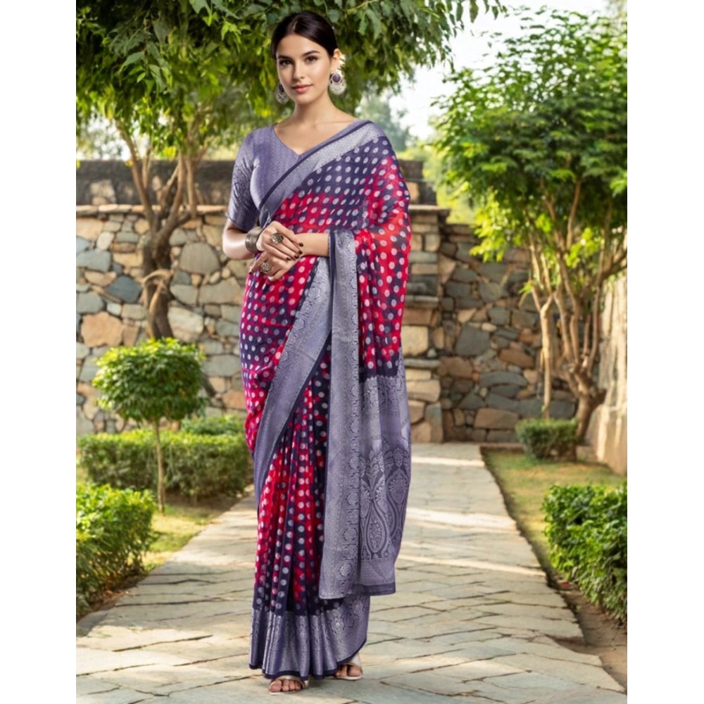 Women's Georgette Weaving Saree With Unstitched Blouse 5.5Mtr (Pink)