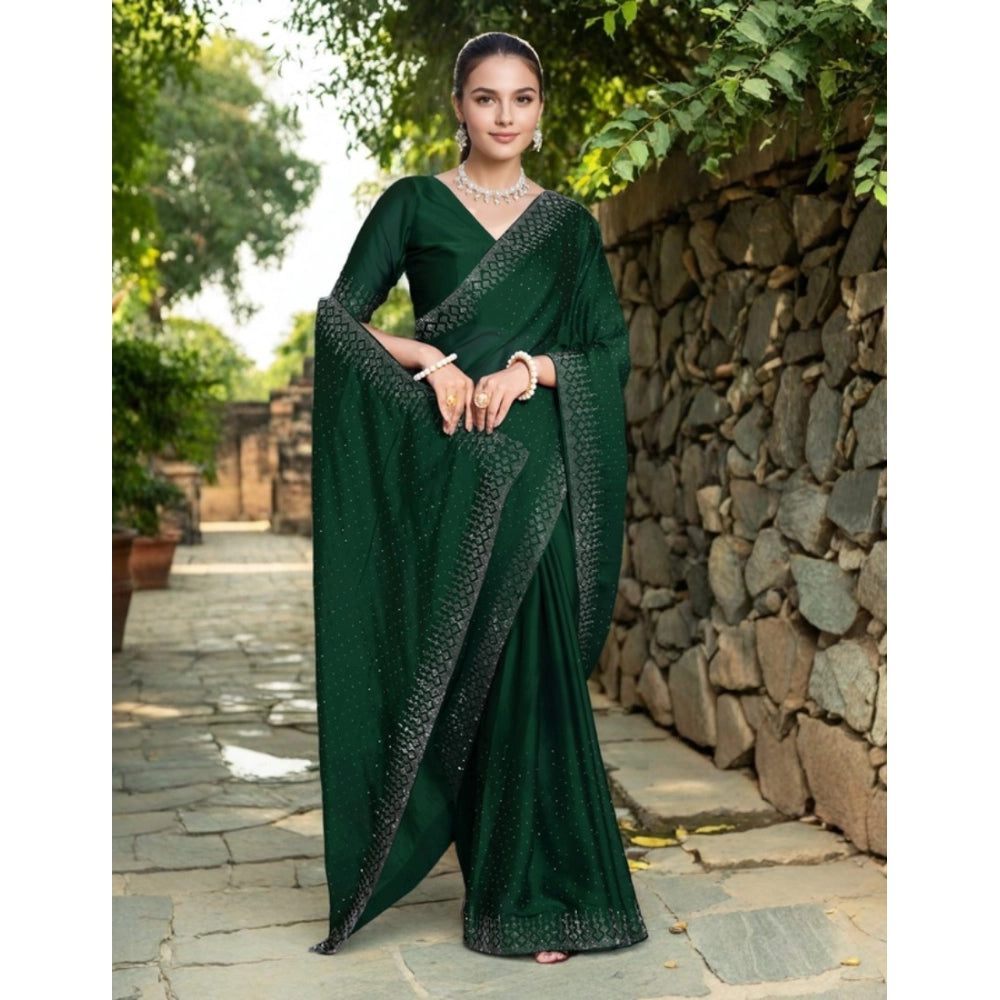 Women's Rangoli Diamond Weaving - Stone Work Saree With Unstitched Blouse 5.5Mtr (Green)