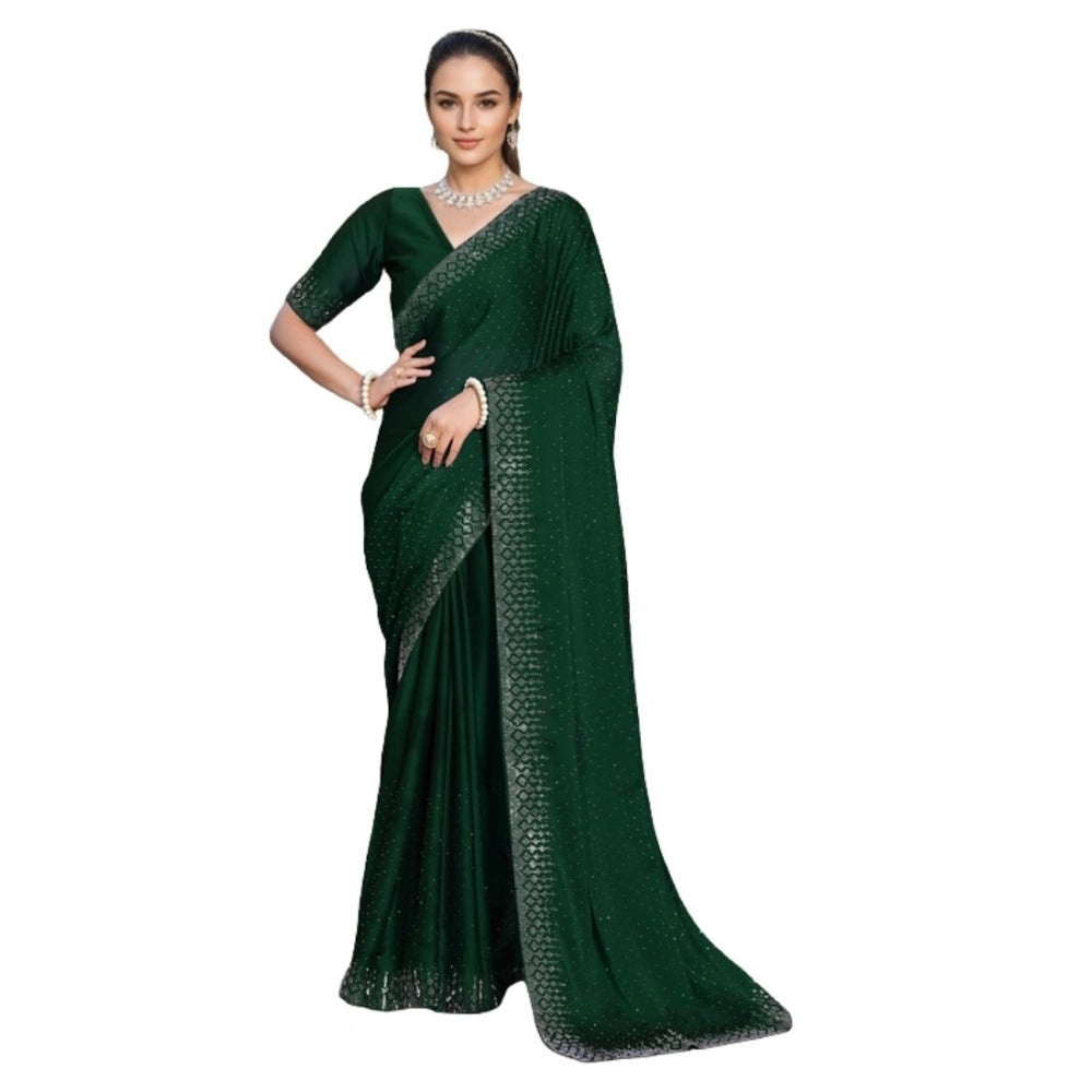 Women's Rangoli Diamond Weaving - Stone Work Saree With Unstitched Blouse 5.5Mtr (Green)