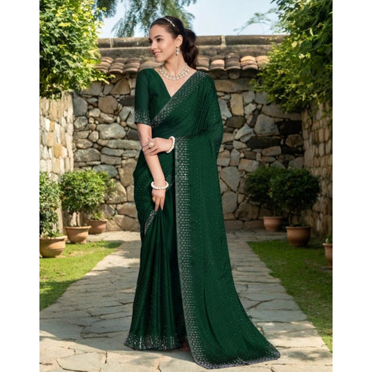 Women's Rangoli Diamond Weaving - Stone Work Saree With Unstitched Blouse 5.5Mtr (Green)