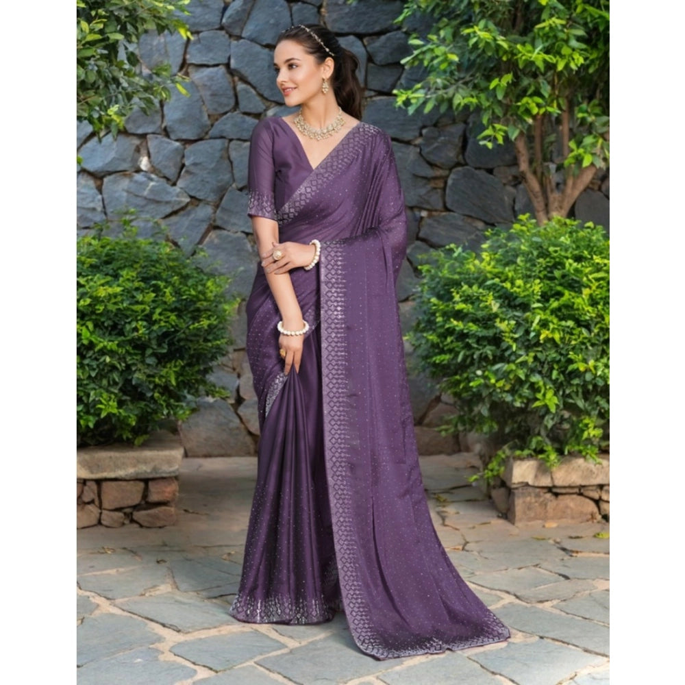 Women's Rangoli Diamond Weaving - Stone Work Saree With Unstitched Blouse 5.5Mtr (Lavender)
