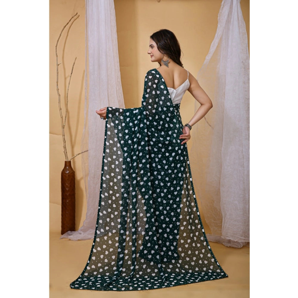 Women's Georgette Printed Saree With Unstitched Blouse 5.5Mtr (Green)