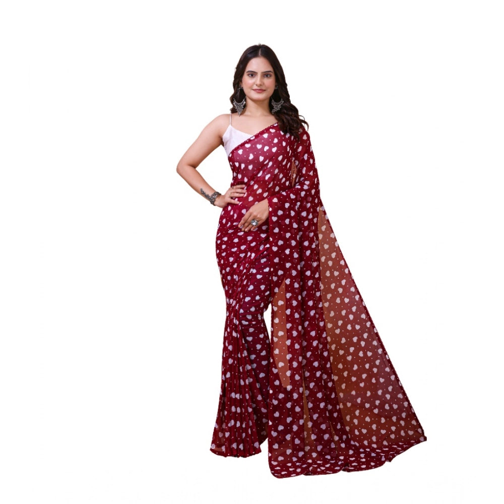 Women's Georgette Printed Saree With Unstitched Blouse 5.5Mtr (Maroon)