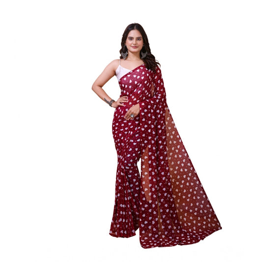 Women's Georgette Printed Saree With Unstitched Blouse 5.5Mtr (Maroon)