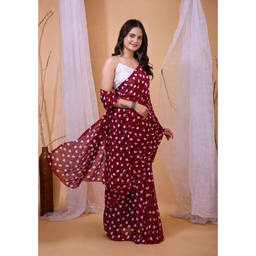 Women's Georgette Printed Saree With Unstitched Blouse 5.5Mtr (Maroon)