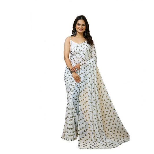 Women's Georgette Printed Saree With Unstitched Blouse 5.5Mtr (White-Grey)