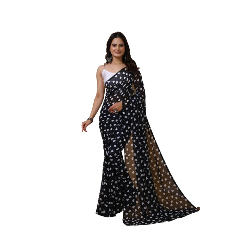 Women's Georgette Printed Saree With Unstitched Blouse 5.5Mtr (Black)