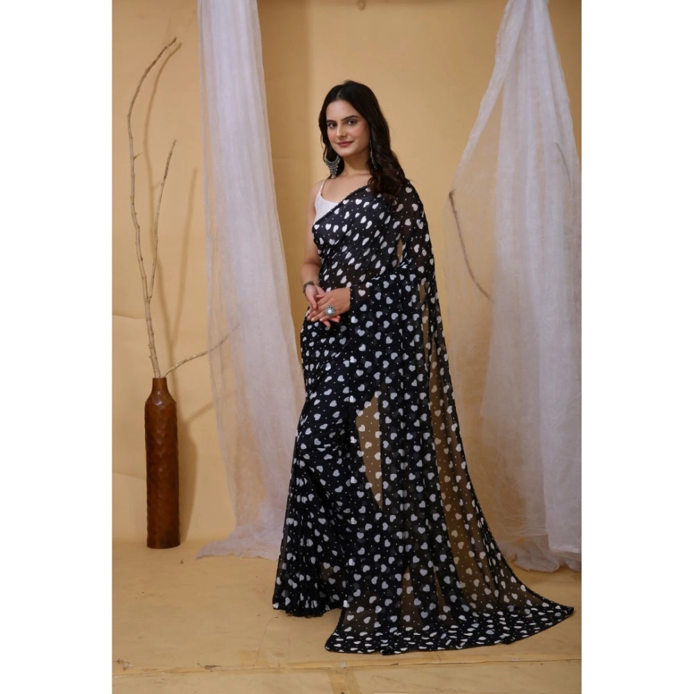 Women's Georgette Printed Saree With Unstitched Blouse 5.5Mtr (Black)