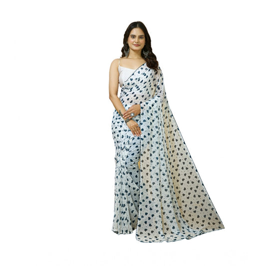 Women's Georgette Printed Saree With Unstitched Blouse 5.5Mtr (White)