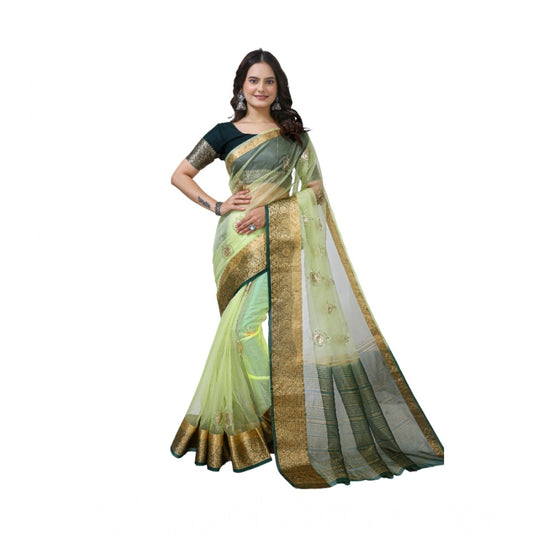 Women's Organza jacquard Embellished Saree With Unstitched Blouse 5.5Mtr (Light Green)
