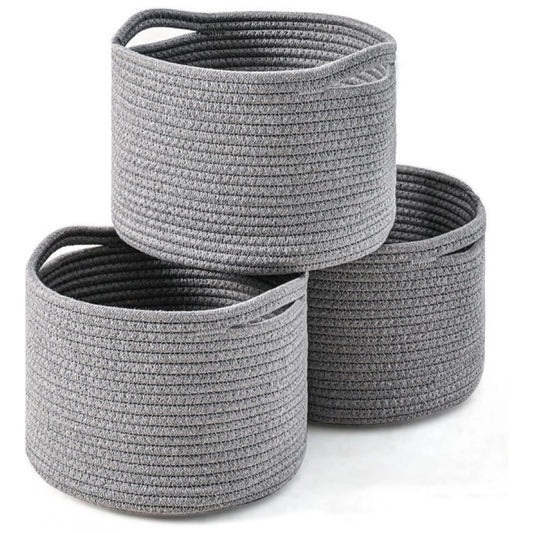 Cotton 9x7 Inch Pack of 3 Storage Basket For Clothes (Gray)