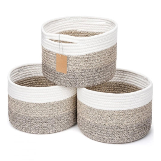Cotton Kidi 9x7 Inch Pack of 3 Storage Basket For Clothes (Kidi White)