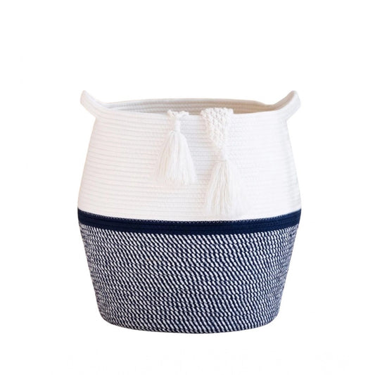 Cotton Matka 14x12 Inch Storage Basket For Clothes (Gray White)