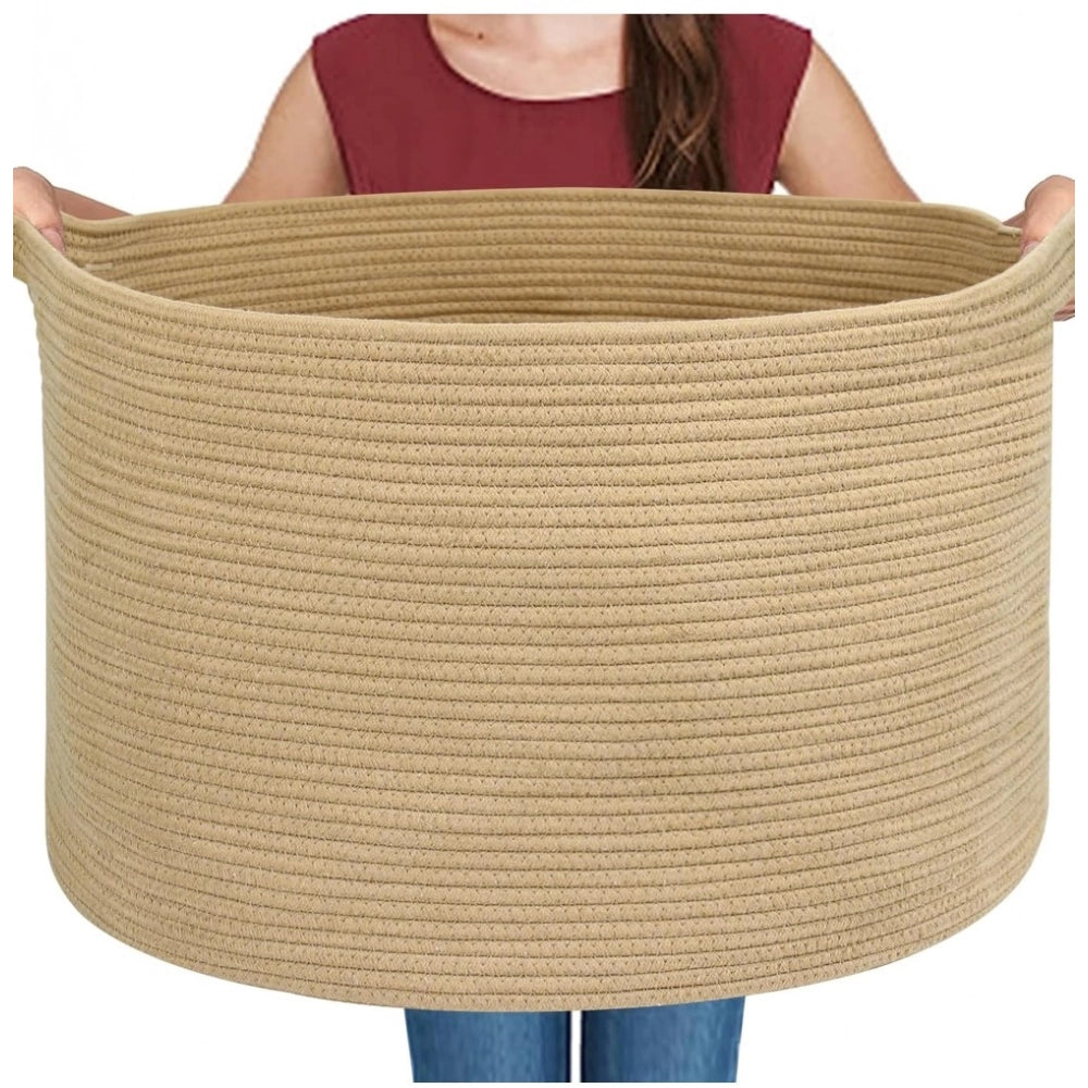 Cotton 14x12 Inch Pack of 1 Storage Basket For Clothes (Beige)