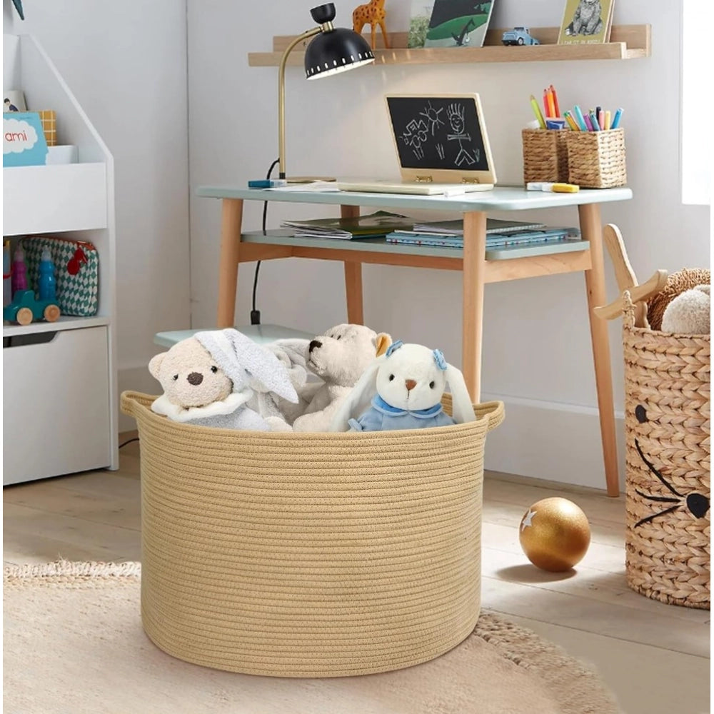 Cotton 14x12 Inch Pack of 1 Storage Basket For Clothes (Beige)