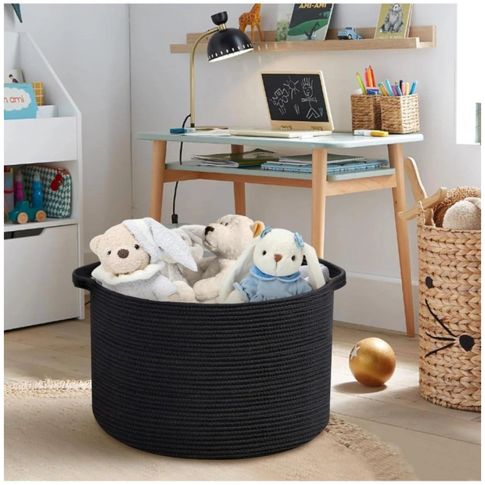 Cotton 14x12 Inch Pack of 1 Storage Basket For Clothes (Black)