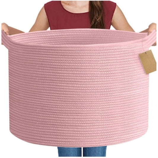Cotton 14x12 Inch Pack of 1 Storage Basket For Clothes (Pink)