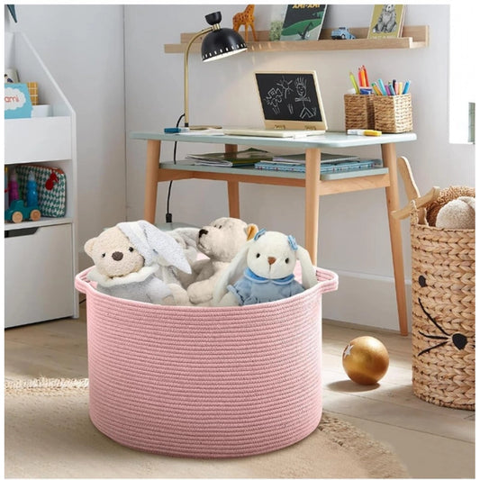 Cotton 14x12 Inch Pack of 1 Storage Basket For Clothes (Pink)
