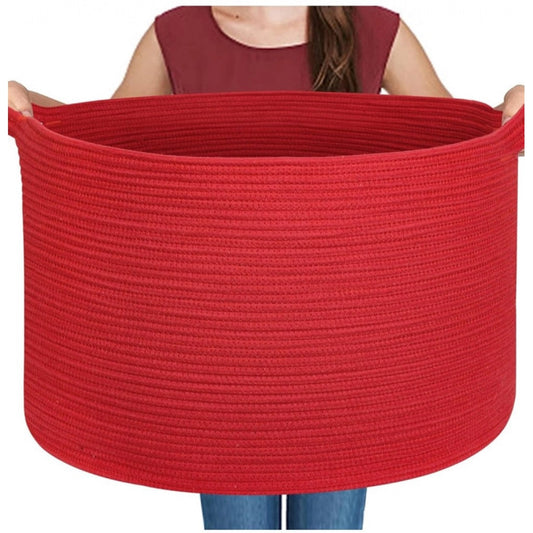Cotton 14x12 Inch Pack of 1 Storage Basket For Clothes (Red)