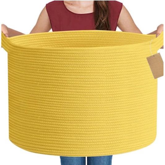 Cotton 14x12 Inch Pack of 1 Storage Basket For Clothes (Yellow)