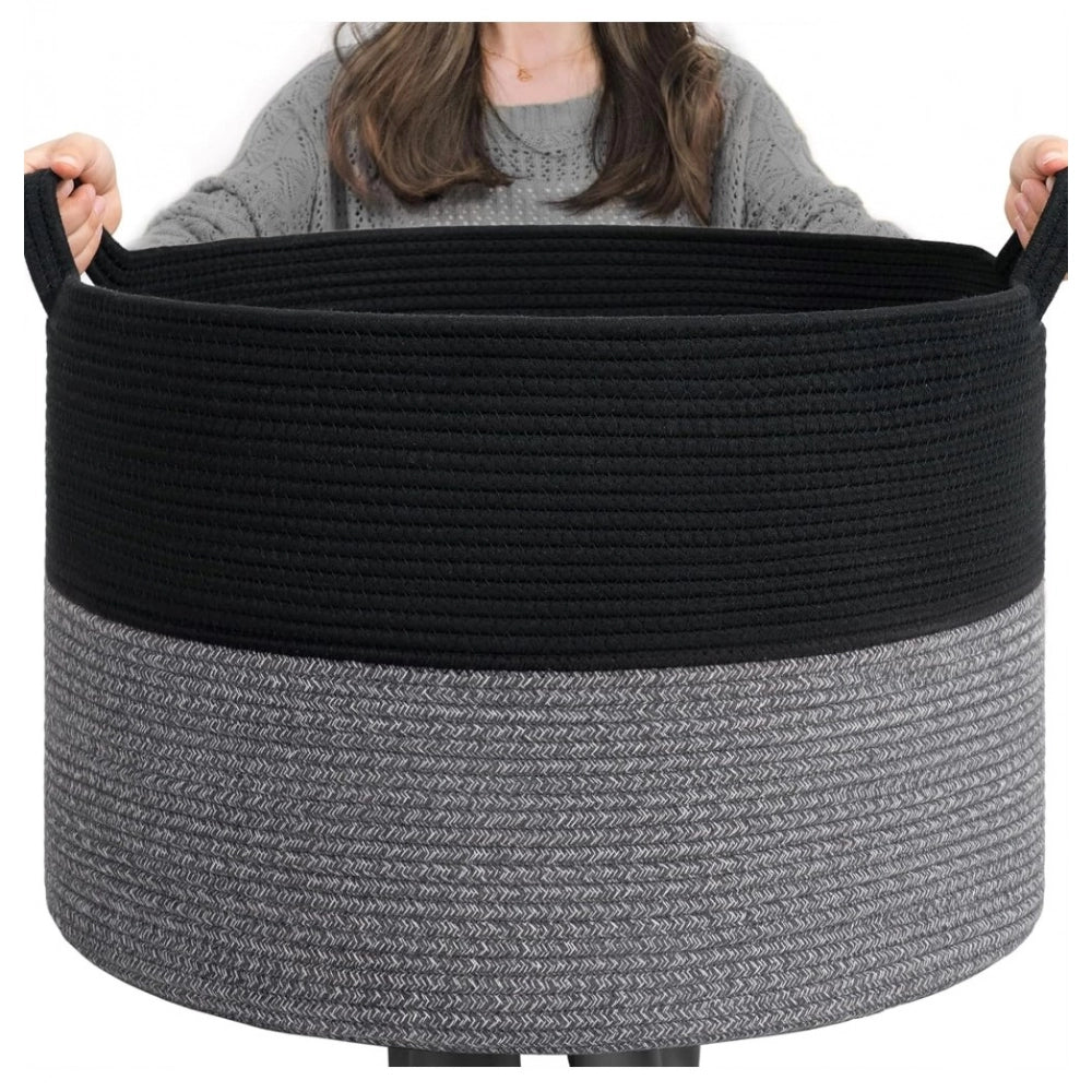 Cotton 16x14 Inch Pack of 1 Storage Basket For Clothes (Black)