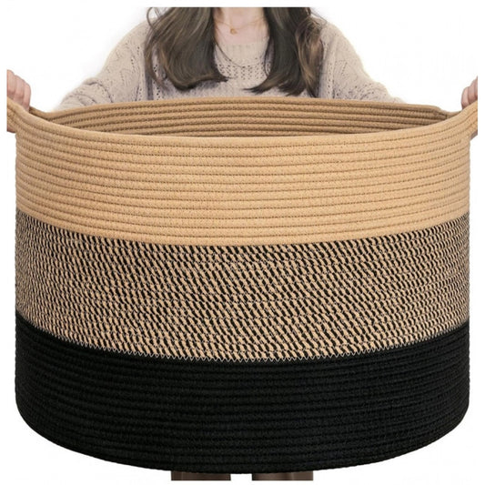 Cotton Mix 16x14 Inch Pack of 1 Storage Basket For Clothes (Multicolor)