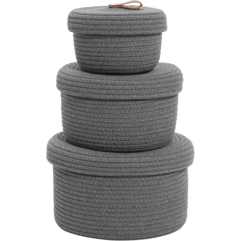 Cotton 3 Pcs Set Roti Box Storage Basket With Lid (Gray)