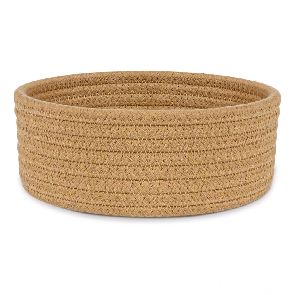 Cotton 8x3 Inch Round 1 Pcs Bedside Organizer (Beige)