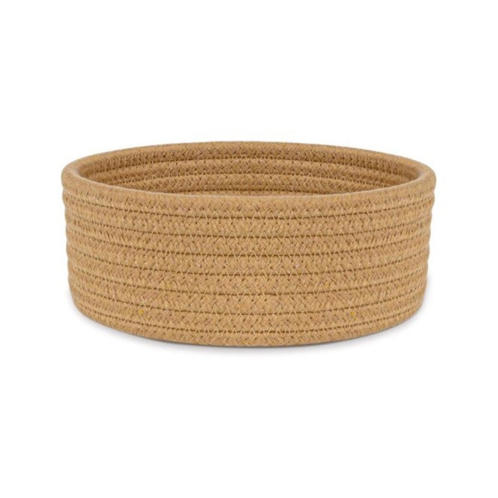 Cotton 8x3 Inch Round 1 Pcs Bedside Organizer (Beige)