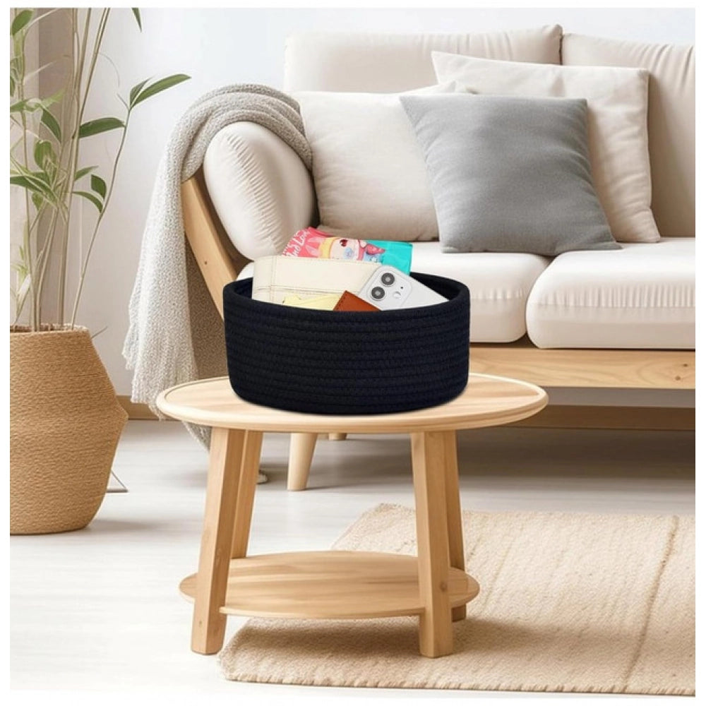 Cotton 8x3 Inch Round 1 Pcs Bedside Organizer (Black)