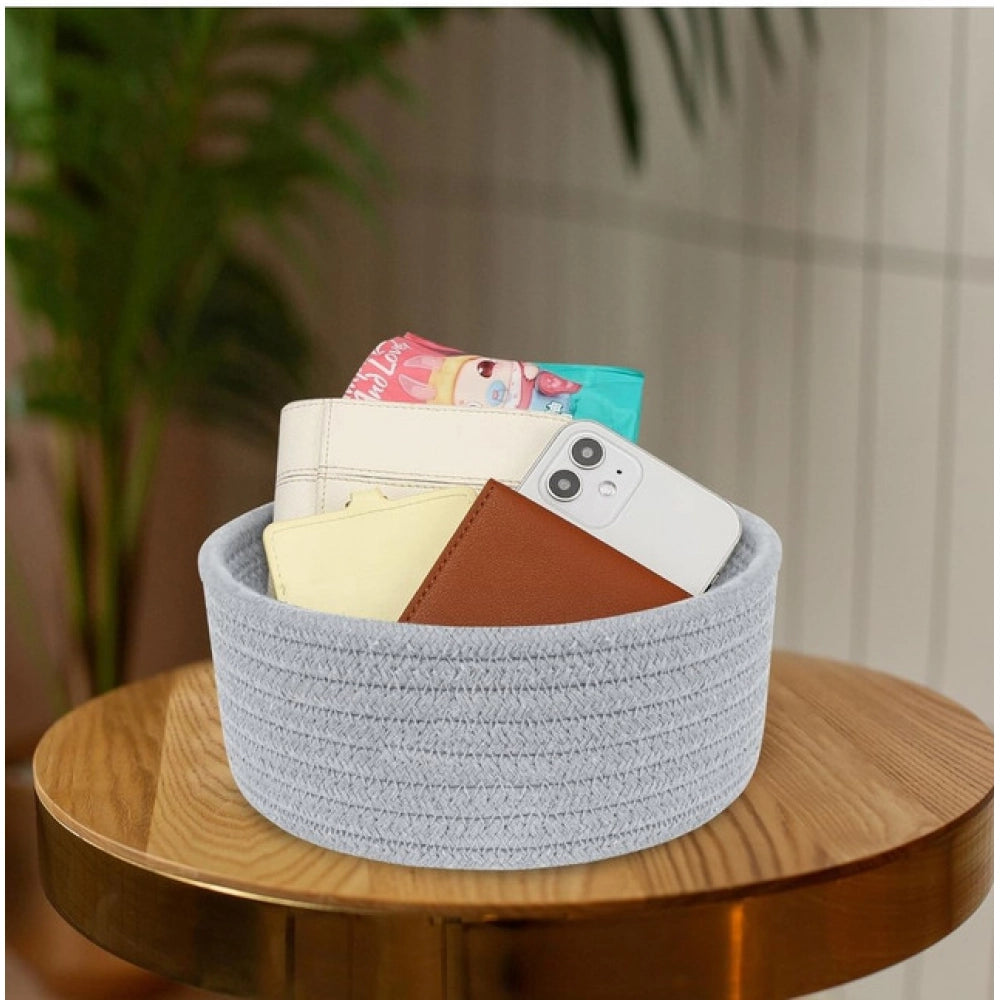 Cotton 8x3 Inch Round 1 Pcs Bedside Organizer (Gray)