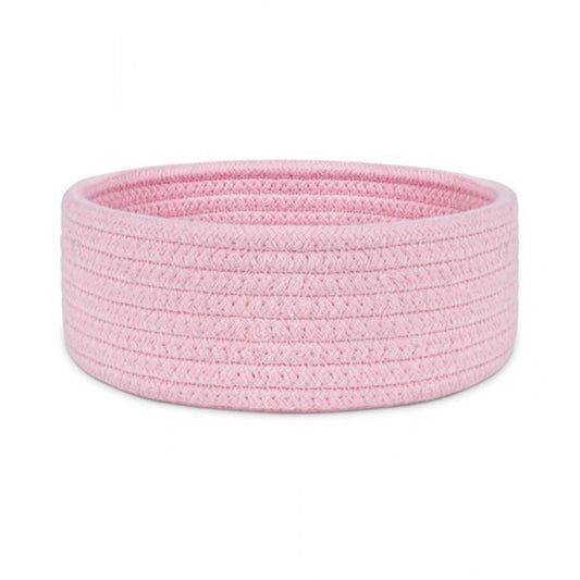 Cotton 8x3 Inch Round 1 Pcs Bedside Organizer (Pink)