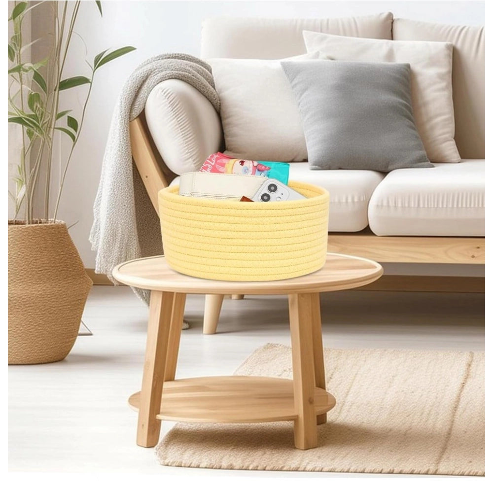 Cotton 8x3 Inch Round 1 Pcs Bedside Organizer (Yellow)