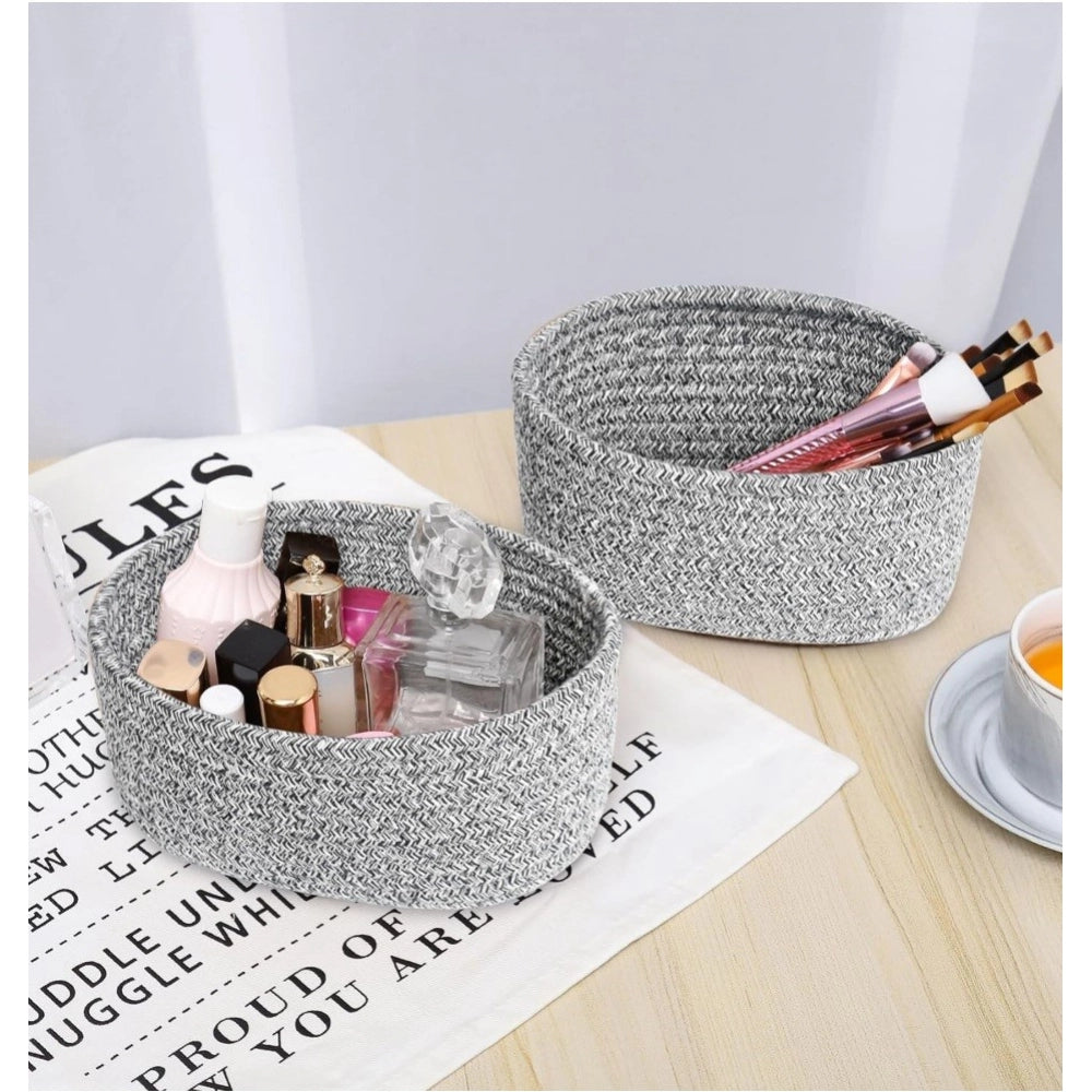 Cotton 8x3 Inch Kidi Round 2 Set Bedside Organizer (Black)