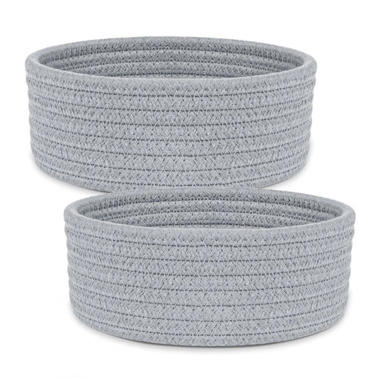 Cotton 8x3 Inch Round 2 Set Bedside Organizer (Gray)