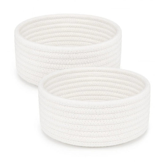 Cotton 8x3 Inch Round 2 Set Bedside Organizer (White)