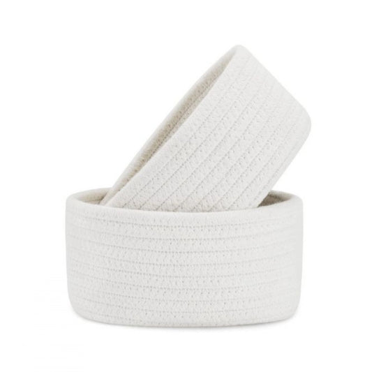 Cotton 8x3 Inch Round 2 Set Bedside Organizer (White)