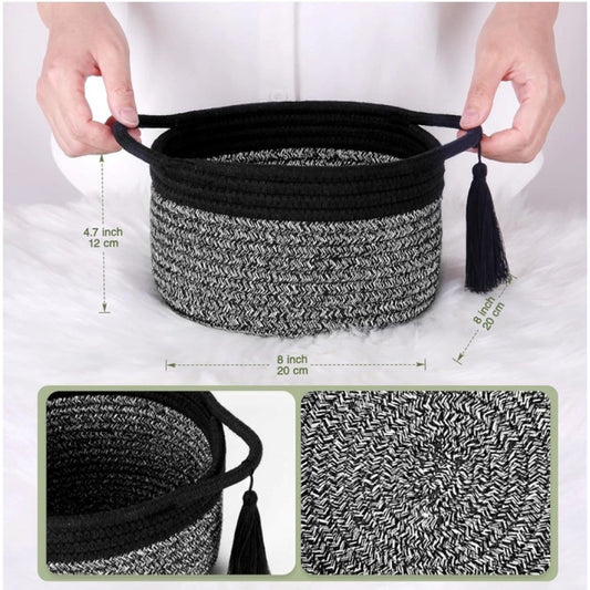 Cotton 8x4 Inch Round 2 Set Kidi With Jhalar Bedside Organizer (Black Kidi)