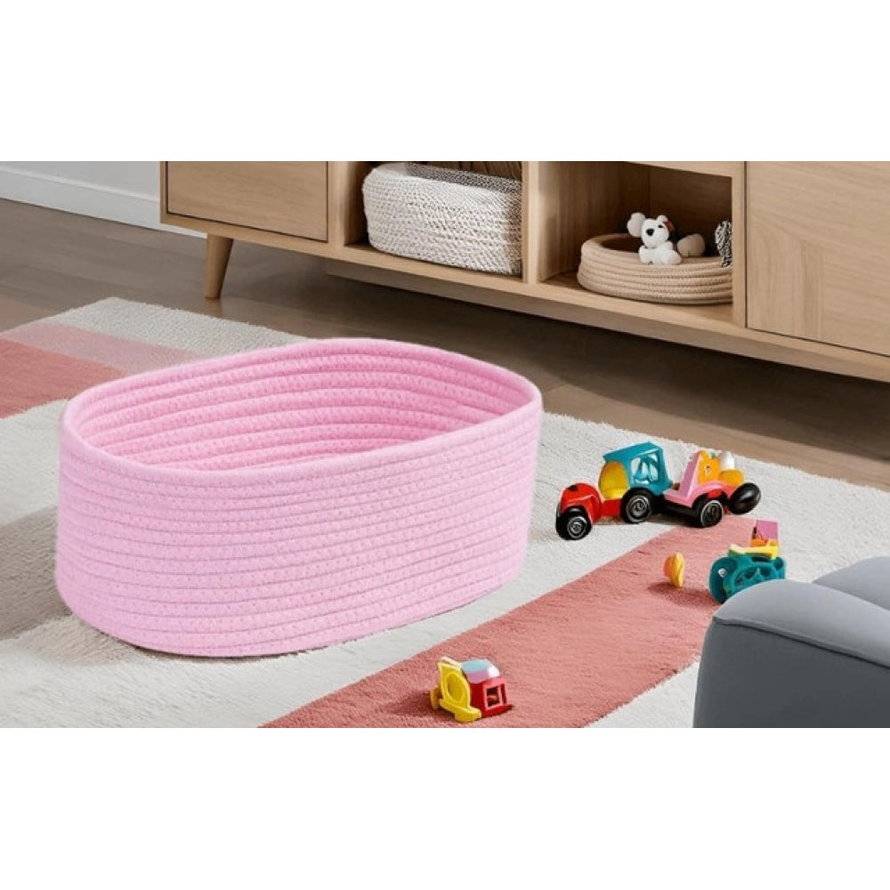 Cotton Oval 10x7x5 Inch Bedside Organizer (Pink)
