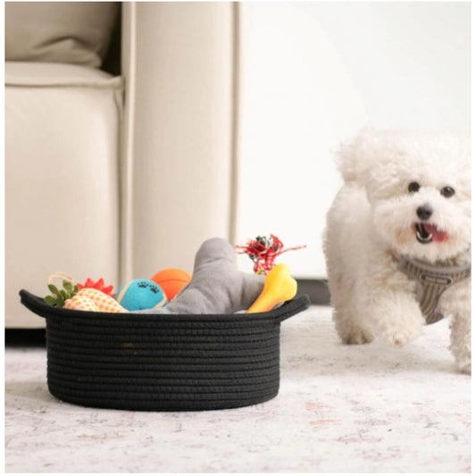 Cotton 8x3 Inch Round Bedside Organizer (Black)