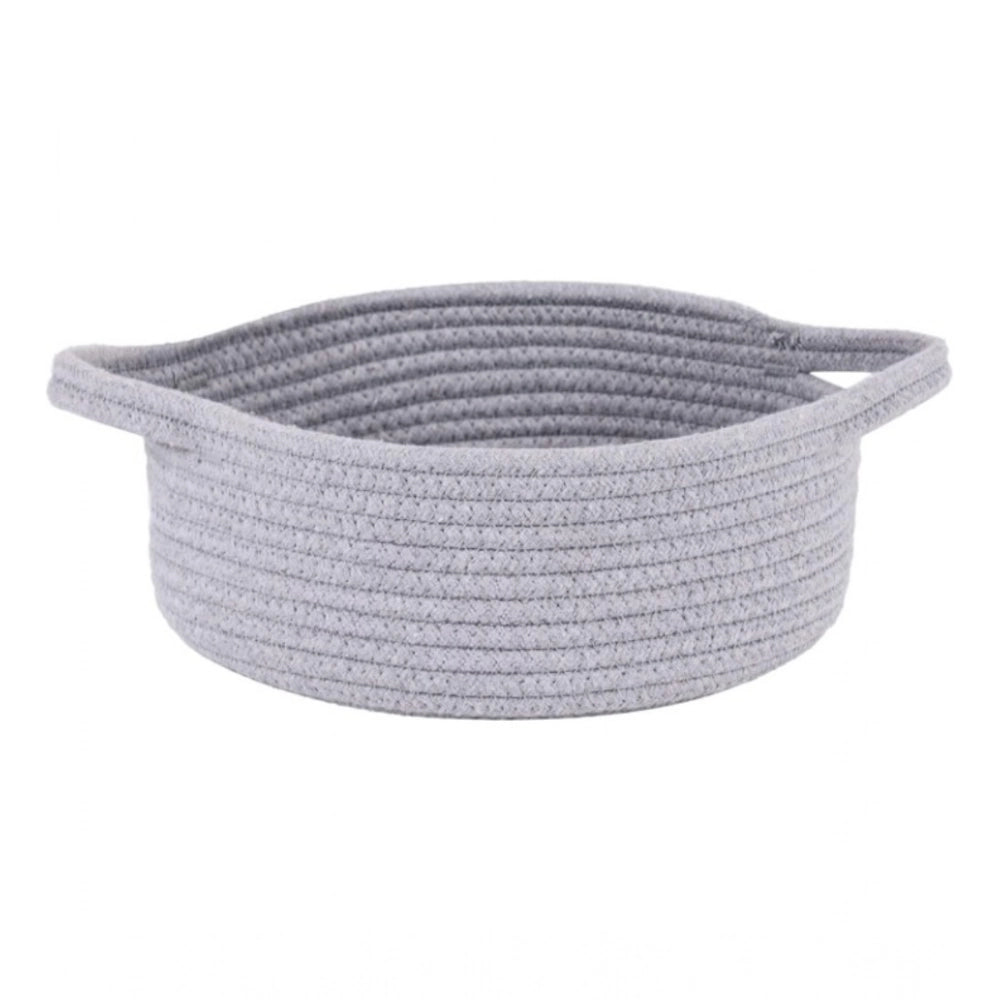 Cotton 8x3 Inch Round Bedside Organizer (Gray)