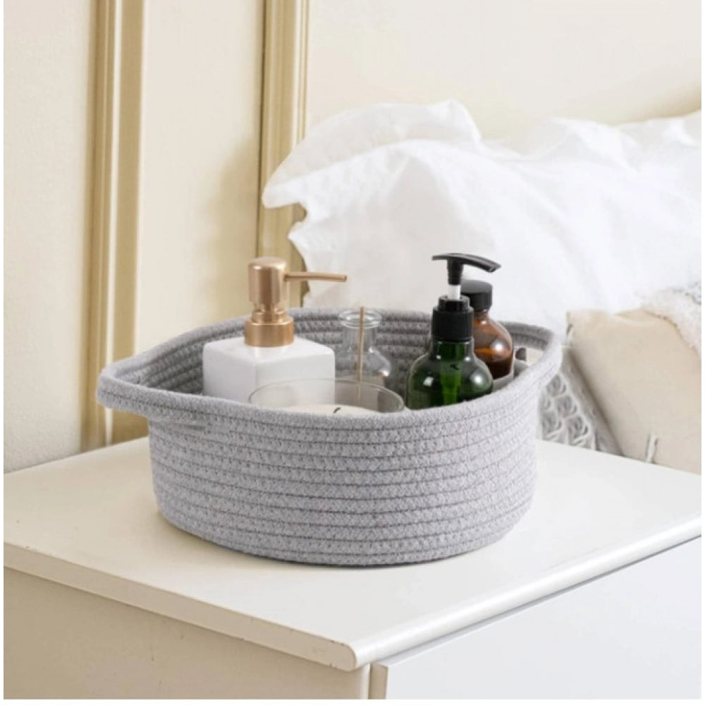 Cotton 8x3 Inch Round Bedside Organizer (Gray)