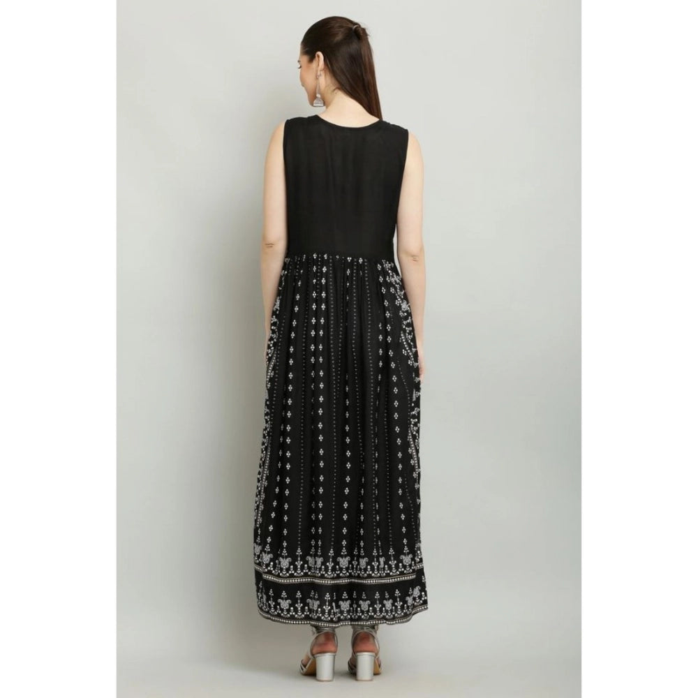 Generic Women's Casual Rayon 3-4th Sleeves Kurti (Black)